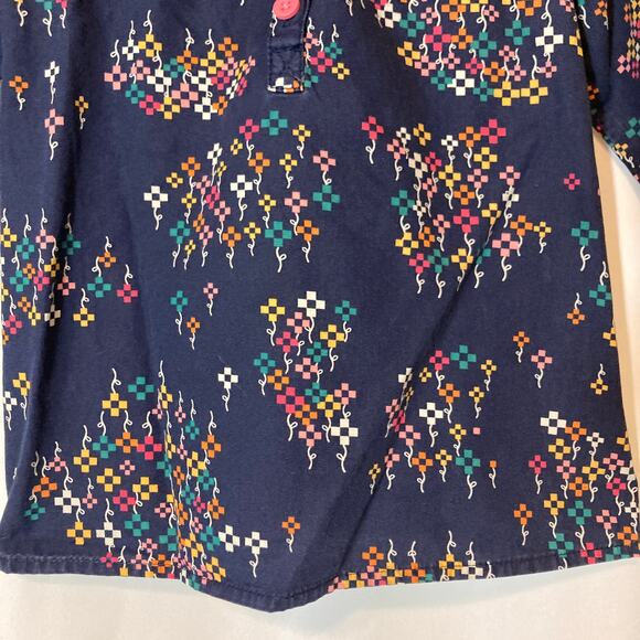 Hanna Andersson Cotton Dark Blue Geometric Floral Long Sleeve Button Shirt Top - Picture 5 of 7